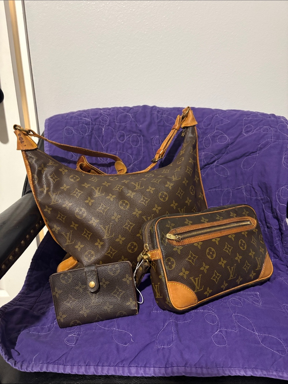 Louis Vuitton Monogram vintage Trio in Brown with Tan Trim